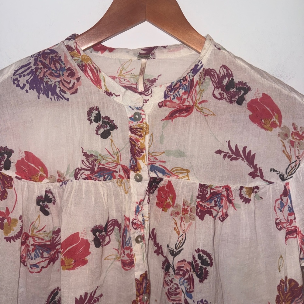 ✨ Free People Sweet Escape Floral Gauze Cotton Blouse Boho Flutter Sleeve Top - Picture 7 of 15